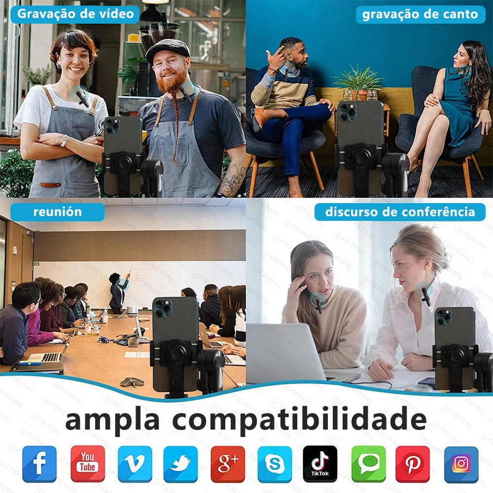 Mini Microfone Profissional de Lapela para Celulares - sem fio e portátil