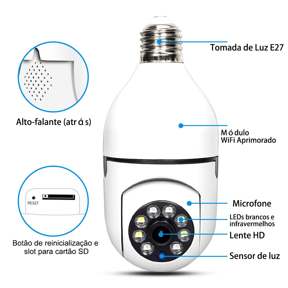 Câmera de Segurança com Lâmpada - Wi-Fi Full Hd e Visão Noturna