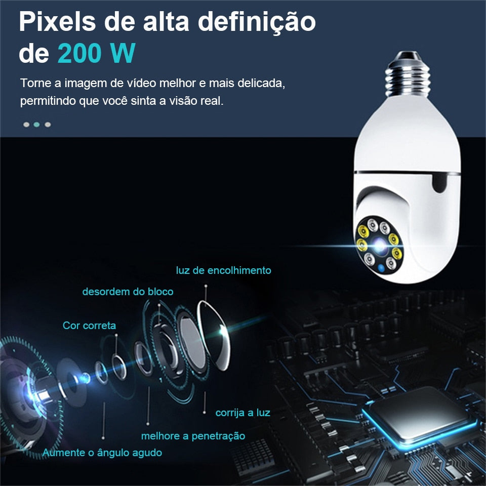 Câmera de Segurança com Lâmpada - Wi-Fi Full Hd e Visão Noturna